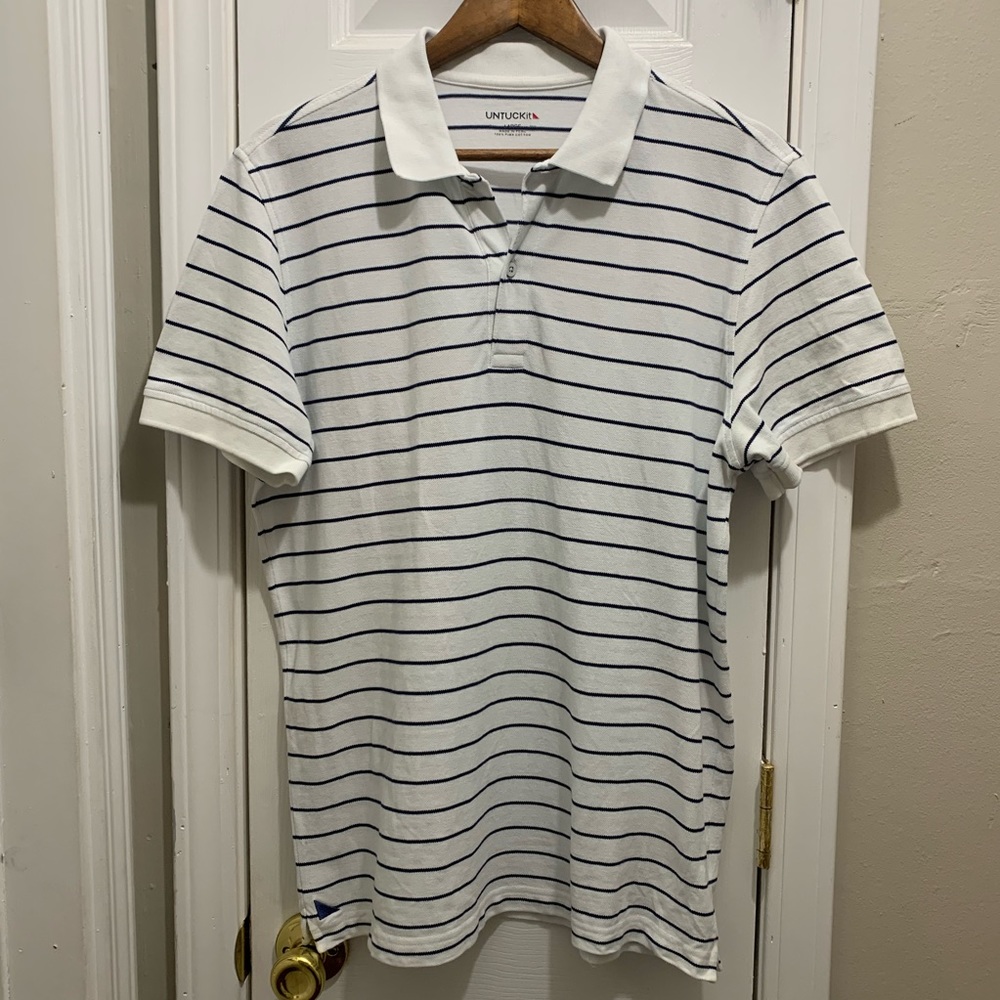 UNTUCKIT SHIRT black white stripe polo Size L